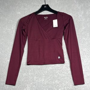 Hollister Shirt Womens Size XS Burgundy Long Sleeve T-Shirt Tee Stretch V-Neck